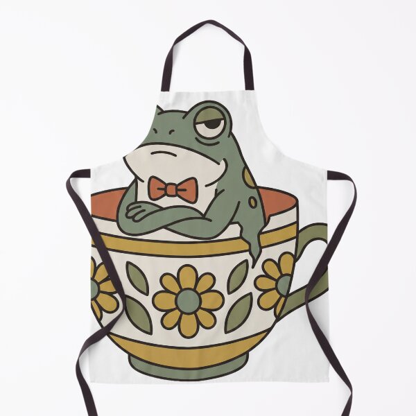 Item preview, Grumpy Frog in Teacup Sticker — 60s Retro Vintage Bow Tie Frog, Flat Design designed and sold by ElhamiStudio.