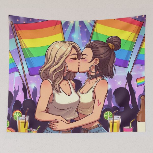 Item preview, Happy Pride! Cute Lesbian Pride Celebration Anime Art | Rainbow Festival LGBTQ+ Shirt, Sticker & Poster designed and sold by DiamondSkyShirt.