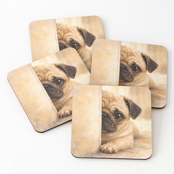 Item preview, Shy Pug – Cute Watercolor Pug Illustration designed and sold by Darlin8888.