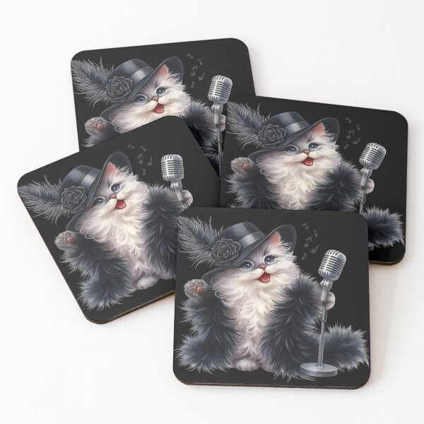 Item preview, Jazzy the Singing Cat – Fluffy Cat with Fedora and Microphone (black) designed and sold by Pioneer Spirit Market.