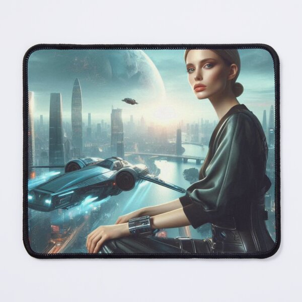 Item preview, Futuristic City Moon | Sci Fi Woman Portrait | Spaceship Skyline Wall Art designed and sold by IRON SIREN.
