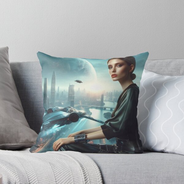 Item preview, Futuristic City Moon | Sci Fi Woman Portrait | Spaceship Skyline Wall Art designed and sold by IRON SIREN.