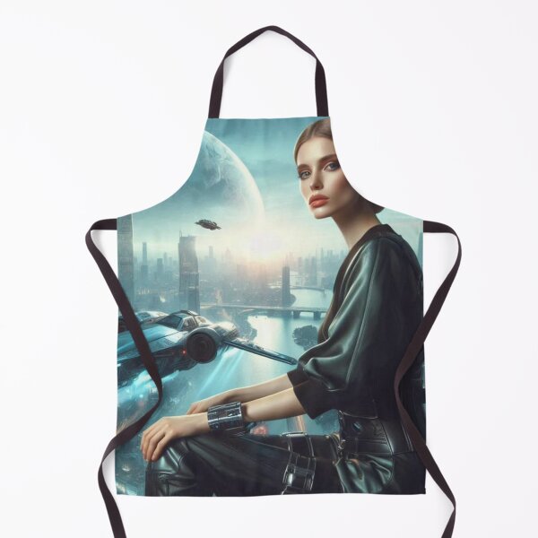 Item preview, Futuristic City Moon | Sci Fi Woman Portrait | Spaceship Skyline Wall Art designed and sold by IRON SIREN.