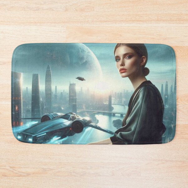 Item preview, Futuristic City Moon | Sci Fi Woman Portrait | Spaceship Skyline Wall Art designed and sold by IRON SIREN.