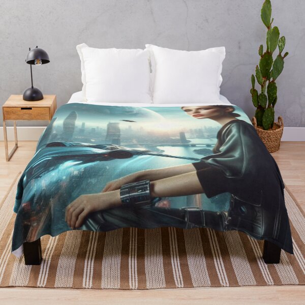 Item preview, Futuristic City Moon | Sci Fi Woman Portrait | Spaceship Skyline Wall Art designed and sold by IRON SIREN.