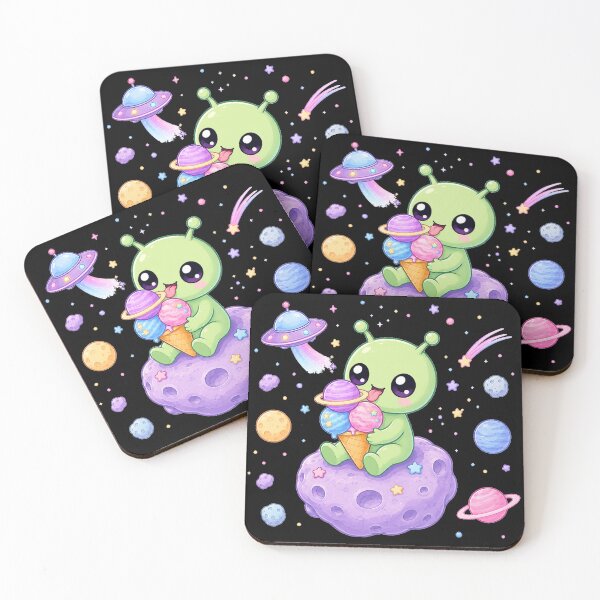 Item preview, Cute Kawaii Alien Eating Cosmic Planet Ice Cream designed and sold by Seculinator.