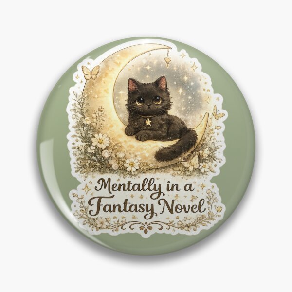 Item preview, Mentally in a Fantasy Novel Sticker | Black Cat Moon Aesthetic designed and sold by Moss & Moon Studio.