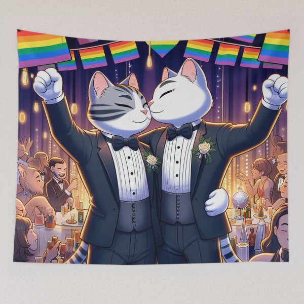 Item preview, Pride Cats Wedding Celebration | Cute LGBTQ Cat Couple Art | Gay Cat Wedding Shirt, Sticker & Rainbow Pride Poster designed and sold by DiamondSkyShirt.