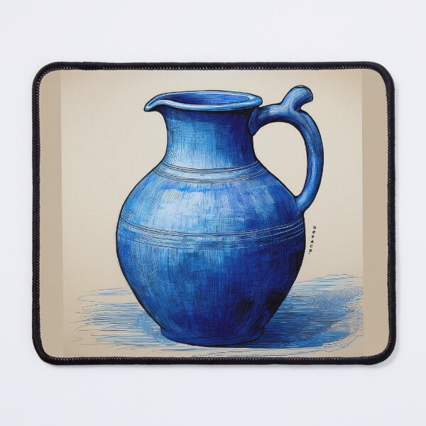 Item preview, Water Jug - Naive Indigo Drawing of an Old Clay Water Jug with Primitive Lines designed and sold by mrpropcake.