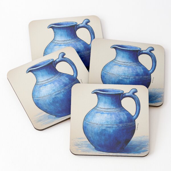 Item preview, Water Jug - Naive Indigo Drawing of an Old Clay Water Jug with Primitive Lines designed and sold by mrpropcake.