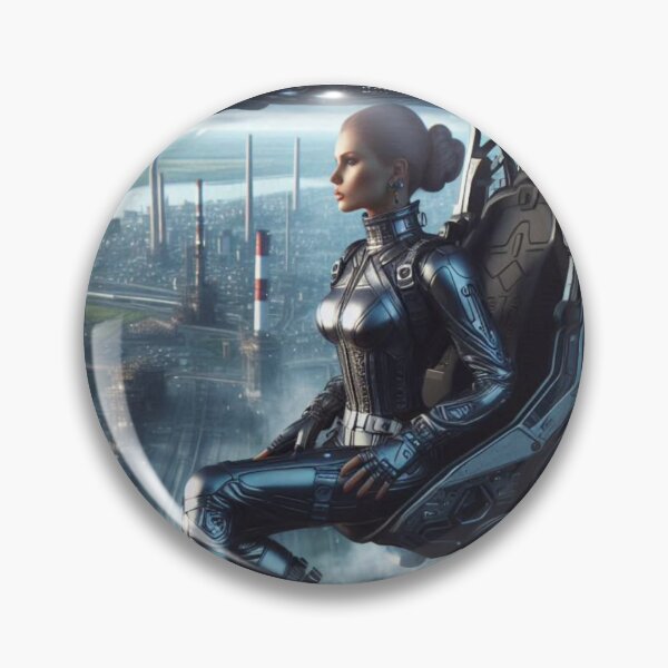 Item preview, Cyberpunk Pilot Woman | Floating Chair Industrial Skyline | Futuristic Armor designed and sold by IRON SIREN.