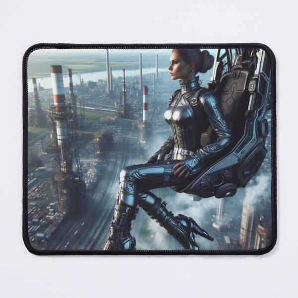 Item preview, Cyberpunk Pilot Woman | Floating Chair Industrial Skyline | Futuristic Armor designed and sold by IRON SIREN.