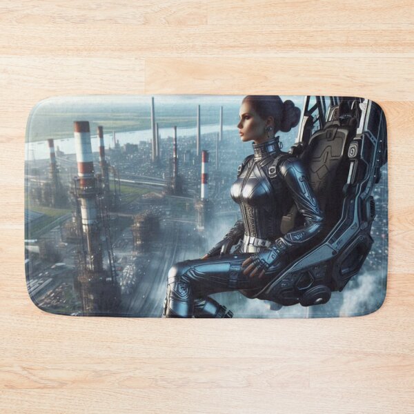Item preview, Cyberpunk Pilot Woman | Floating Chair Industrial Skyline | Futuristic Armor designed and sold by IRON SIREN.