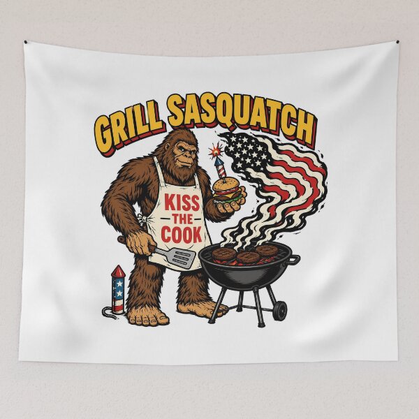 Item preview, Patriotic Grill Sasquatch Fourth July BBQ Bigfoot designed and sold by chattsuede.