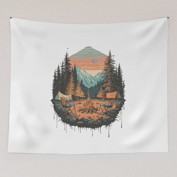 Item preview, Mountain Campfire Adventure Retro Camping Nature Design designed and sold by Cool-cat-art.