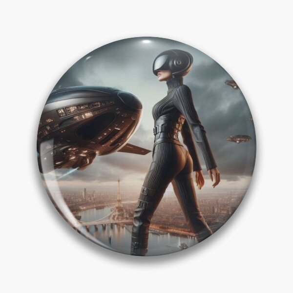 Item preview, Futuristic Paris Eiffel Tower | Sci Fi Woman Helmet | Spaceship City Wall Art designed and sold by IRON SIREN.