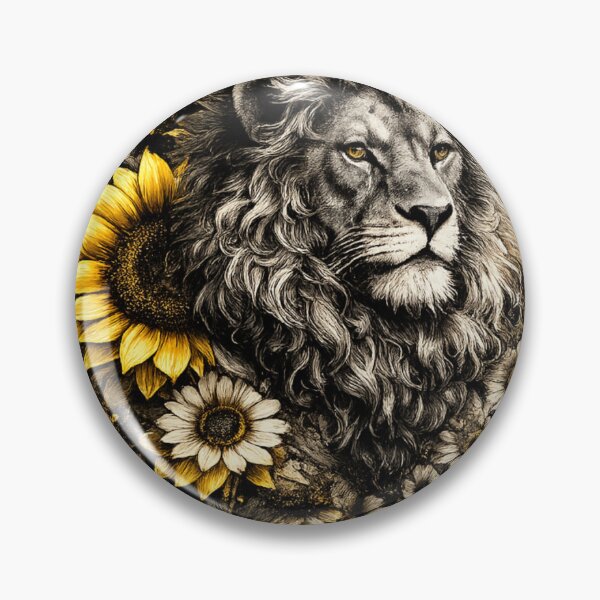 Item preview, Majestic Lion with Sunflowers – Luxury Botanical Wildlife Art designed and sold by GalleryPeak.