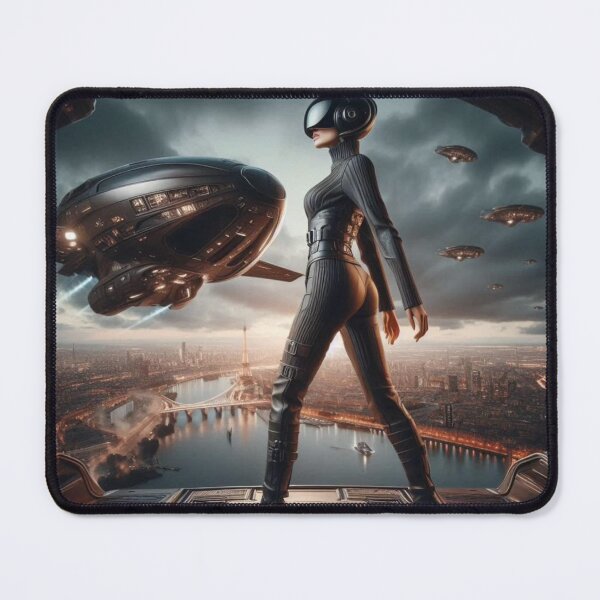Item preview, Futuristic Paris Eiffel Tower | Sci Fi Woman Helmet | Spaceship City Wall Art designed and sold by IRON SIREN.