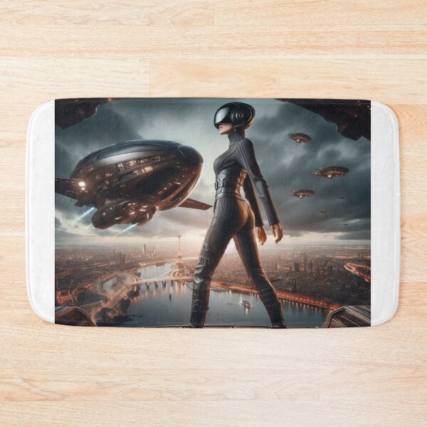 Item preview, Futuristic Paris Eiffel Tower | Sci Fi Woman Helmet | Spaceship City Wall Art designed and sold by IRON SIREN.
