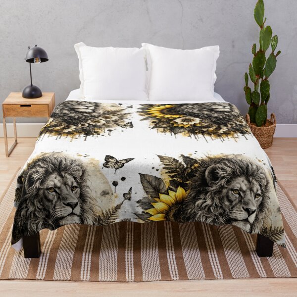 Item preview, Majestic Lion with Sunflowers – Luxury Botanical Wildlife Art designed and sold by GalleryPeak.