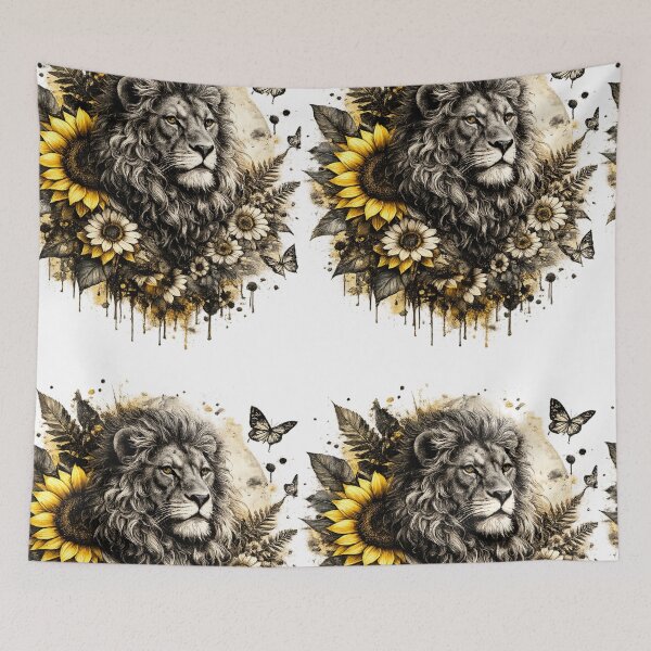 Item preview, Majestic Lion with Sunflowers – Luxury Botanical Wildlife Art designed and sold by GalleryPeak.