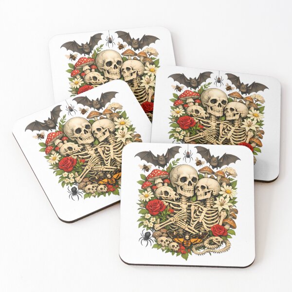 Item preview, Two human skeletons with flowers and forest wildlife designed and sold by Linework Studio.