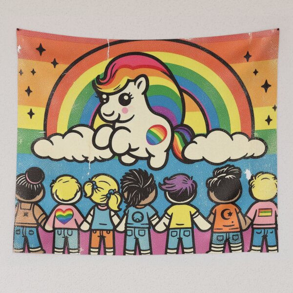 Item preview, Retro Rainbow Unicorn Pride Art | Cute Inclusive LGBTQ+ Kids Design | Vintage Pride Rainbow Shirt, Sticker & Poster designed and sold by DiamondSkyShirt.