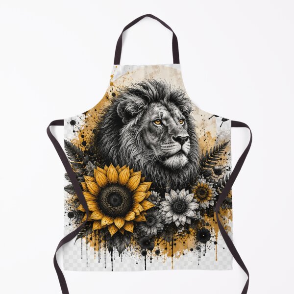 Item preview, Majestic Lion with Sunflowers – Luxury Botanical Wildlife Art designed and sold by GalleryPeak.
