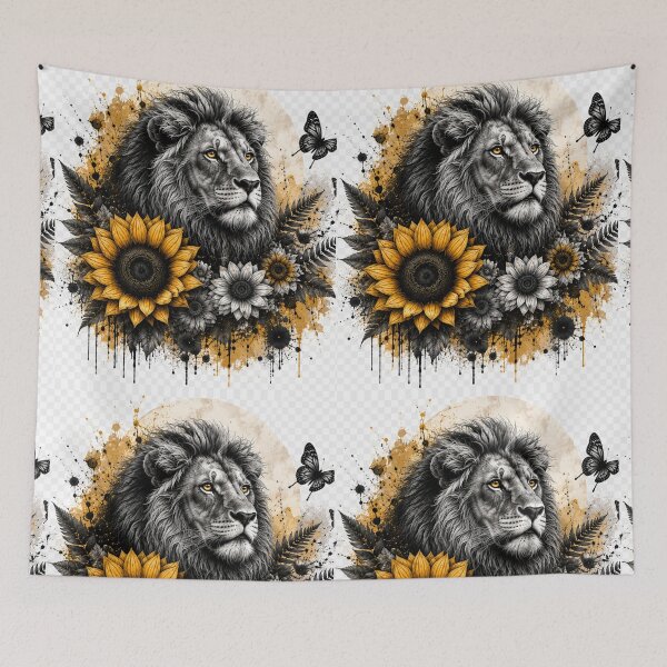 Item preview, Majestic Lion with Sunflowers – Luxury Botanical Wildlife Art designed and sold by GalleryPeak.