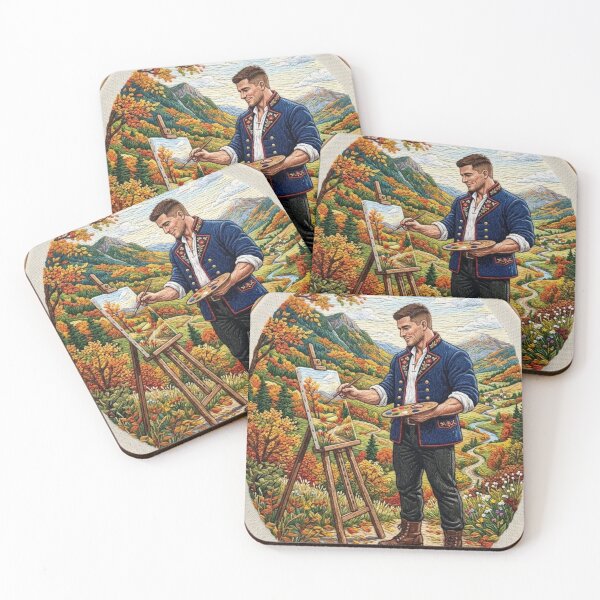 Item preview, PAINTER'S ILLUSTRATION OF AN AUTUMN LANDSCAPE IN TRADITIONAL EMBROIDERY STYLE designed and sold by Curiosiart.
