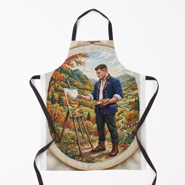 Item preview, PAINTER'S ILLUSTRATION OF AN AUTUMN LANDSCAPE IN TRADITIONAL EMBROIDERY STYLE designed and sold by Curiosiart.