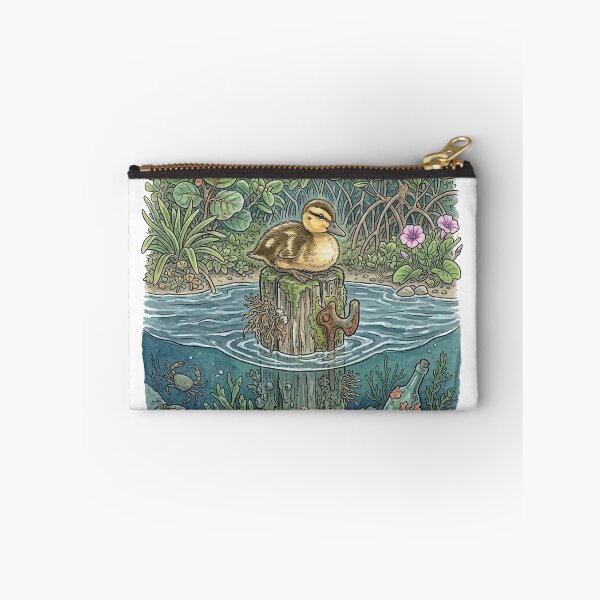Item preview, Duckling on a Mossy Post — Underwater Mangrove Scene Illustration designed and sold by Breezy Studio.