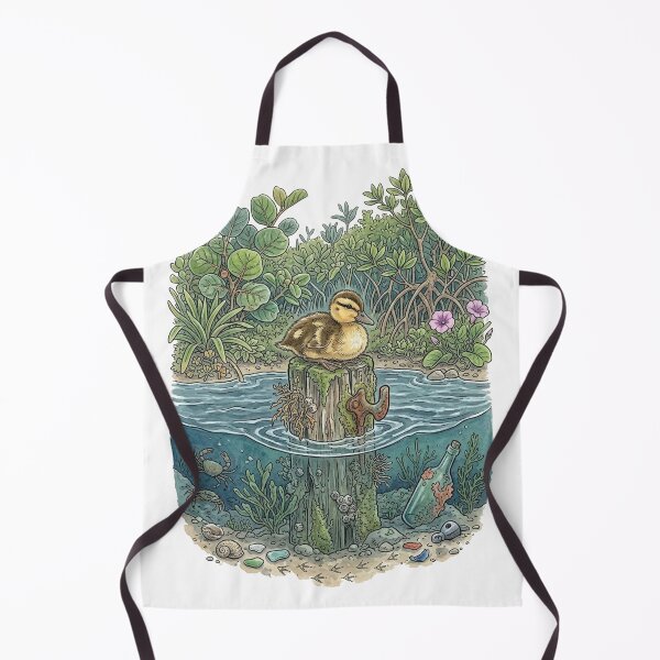 Item preview, Duckling on a Mossy Post — Underwater Mangrove Scene Illustration designed and sold by Breezy Studio.