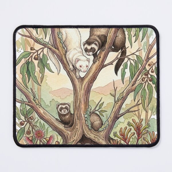 Item preview, Ferret Family in a Eucalyptus Tree — Watercolor Wildlife Illustration designed and sold by Breezy Studio.