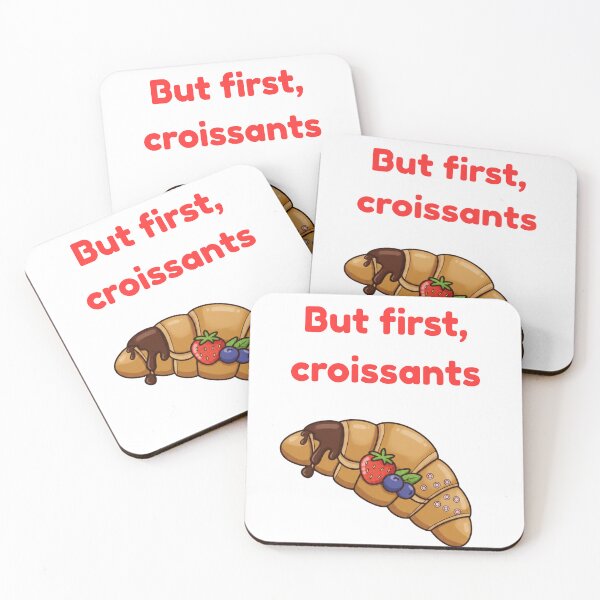 Item preview, But First Croissants – Cute Pastel Pastry Graphic designed and sold by Inka Moon Design.