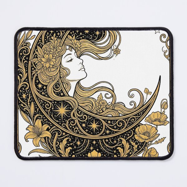 Item preview, Golden Moon Goddess — Art Nouveau Celestial Floral Illustration designed and sold by Breezy Studio.