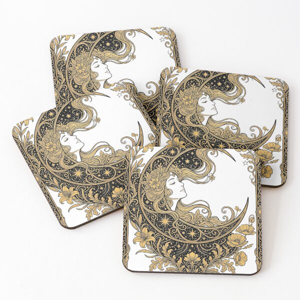 Item preview, Golden Moon Goddess — Art Nouveau Celestial Floral Illustration designed and sold by Breezy Studio.