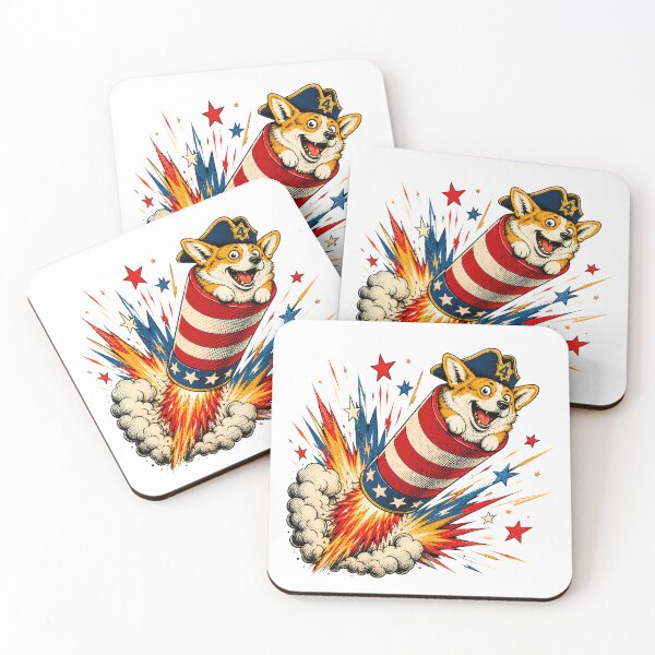 Item preview, Patriotic Corgi Rocket Fourth Of July Pop Art Fireworks designed and sold by chattsuede.