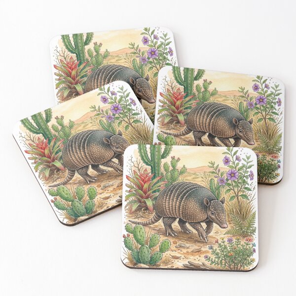 Item preview, Armadillo in the Desert — Watercolor Wildlife Botanical Sticker designed and sold by Breezy Studio.