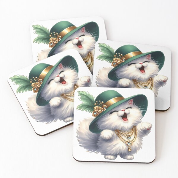 Item preview, Charming Cattytude White Cat with Green Hat designed and sold by Pioneer Spirit Market.