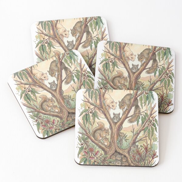 Item preview, Squirrel Family in a Eucalyptus Tree — Watercolor Wildlife Illustration designed and sold by Breezy Studio.
