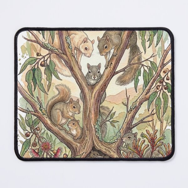 Item preview, Squirrel Family in a Eucalyptus Tree — Watercolor Wildlife Illustration designed and sold by Breezy Studio.