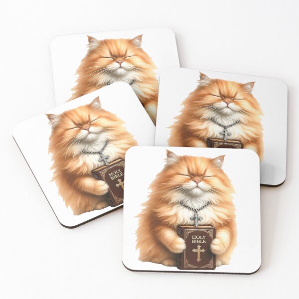 Item preview, Faith from Cattytude - Orange Cat Holding Bible (eyes closed) designed and sold by Pioneer Spirit Market.