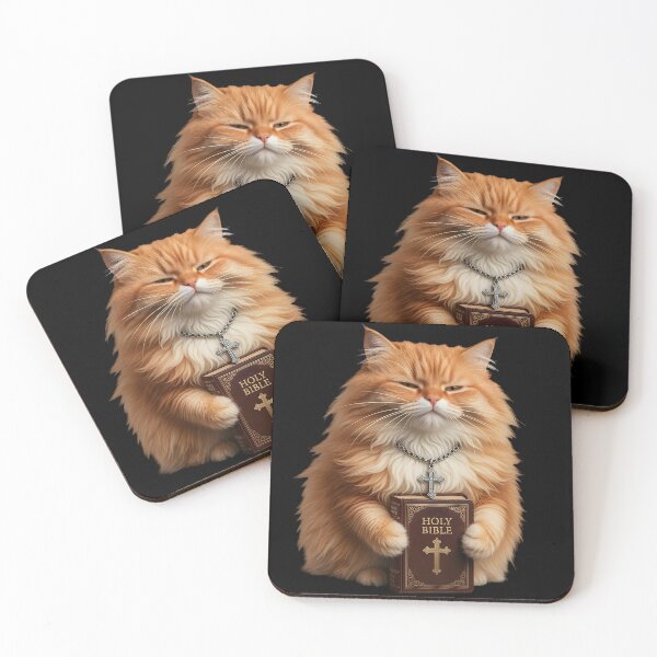 Item preview, Faith Cattytude Mascot - Orange Cat Holding Bible (eyes open) designed and sold by Pioneer Spirit Market.