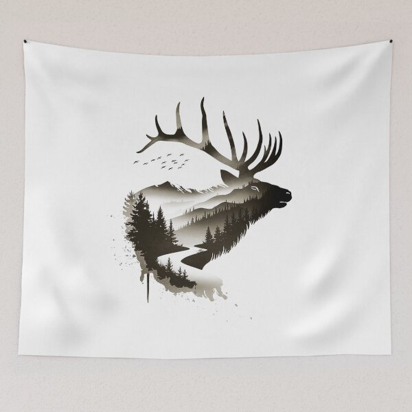 Item preview, Majestic Elk Double Exposure Wilderness Design designed and sold by Cool-cat-art.