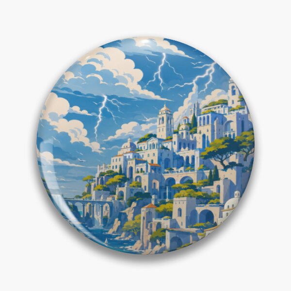 Item preview, Coastal Fantasy City Stormscape | Ocean Cliff Kingdom Lightning Art designed and sold by RAYapparel.