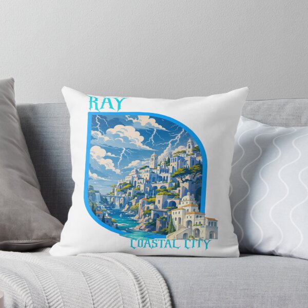 Item preview, Coastal Fantasy City Stormscape | Ocean Cliff Kingdom Lightning Art designed and sold by RAYapparel.