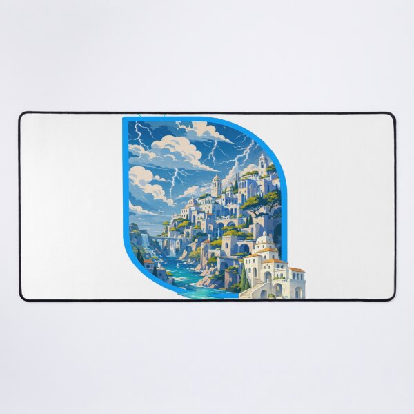 Item preview, Coastal Fantasy City Stormscape | Ocean Cliff Kingdom Lightning Art designed and sold by RAYapparel.
