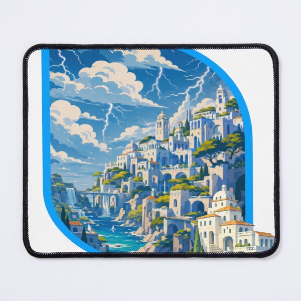 Item preview, Coastal Fantasy City Stormscape | Ocean Cliff Kingdom Lightning Art designed and sold by RAYapparel.