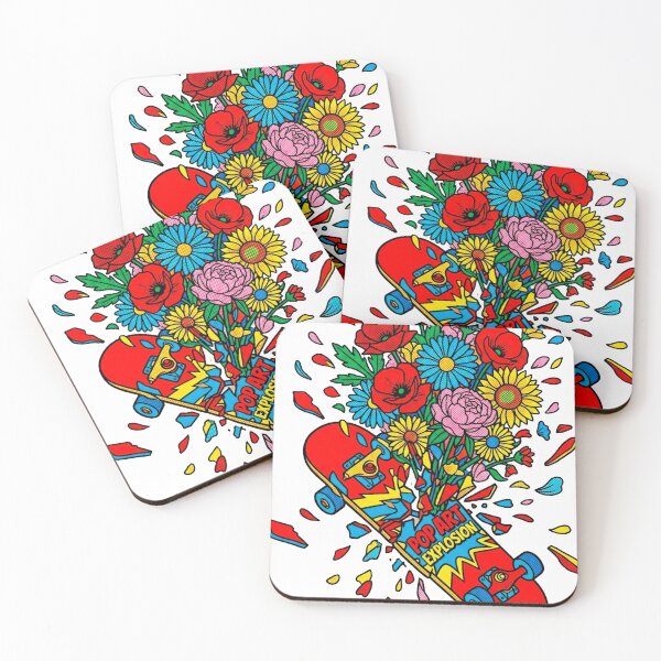 Item preview, Pop Art Explosion Skateboard with Flowers — Bold Comic Style Sticker designed and sold by Breezy Studio.